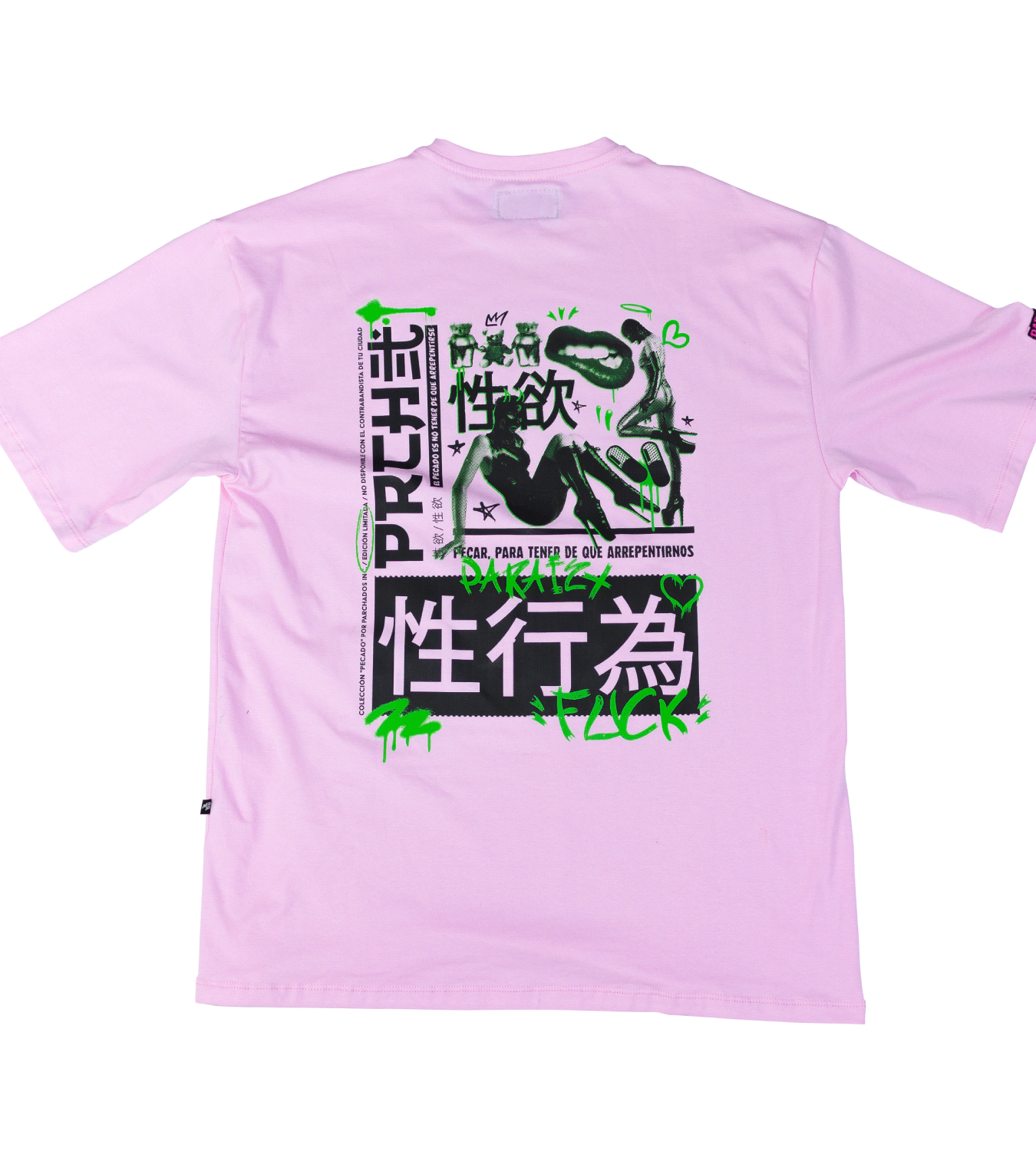 camiseta_oversize_dominatrix_parchados_rosado_verde_espalda