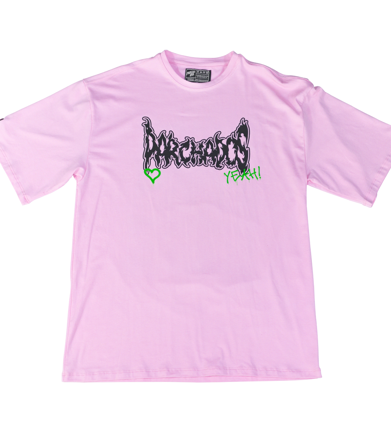 camiseta_oversize_dominatrix_parchados_rosado_verde_frontal